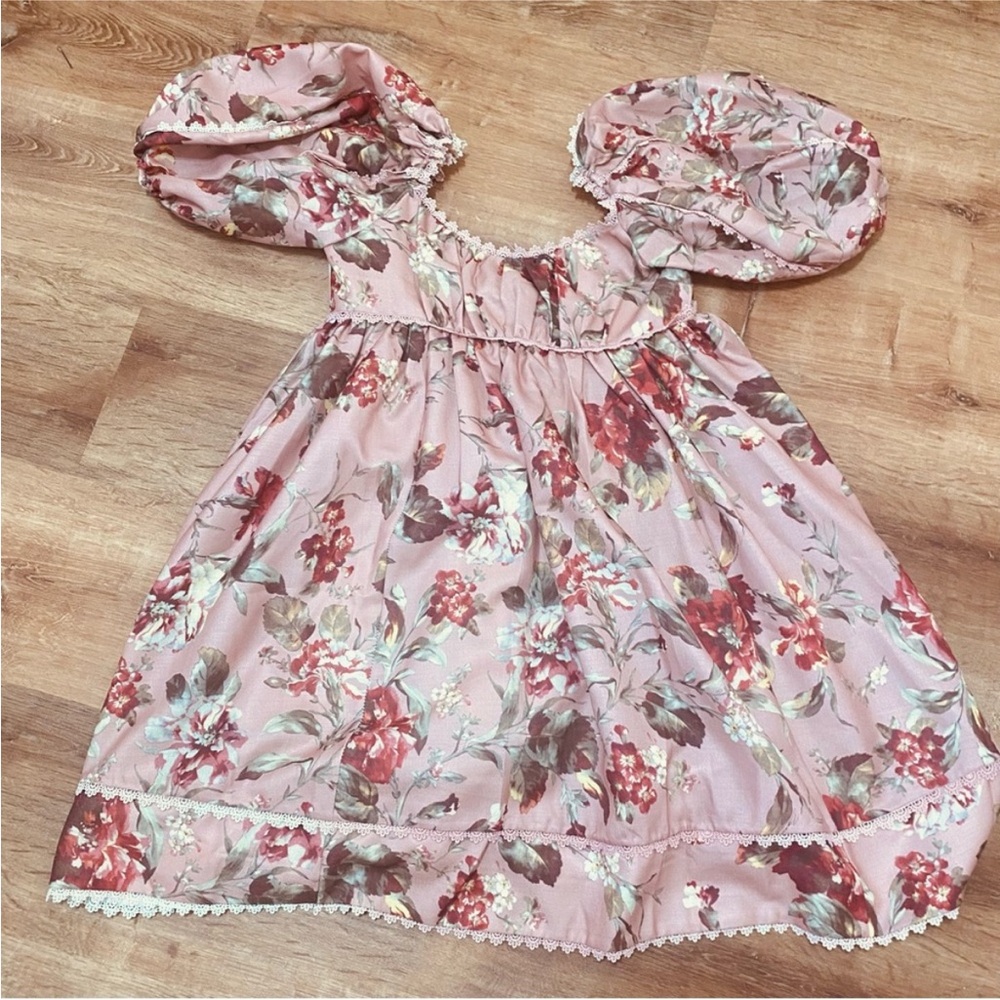 Pink Floral Puff Sleeve Dress
